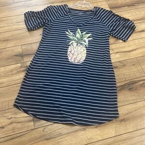 Jessica Simpson Blue White Stripe Mini Dress Laced Split Elbow Sleeve Size Large